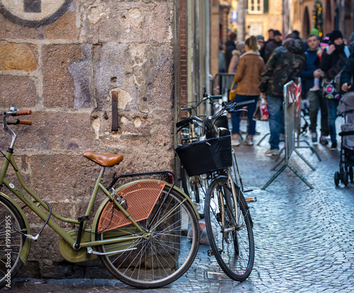 Two bicycles in a Cobbled Street