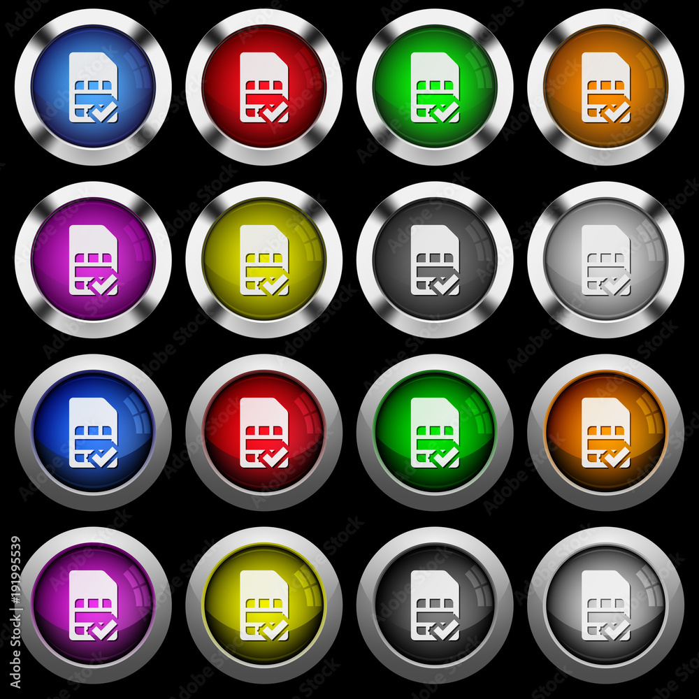 SIM card accepted white icons in round glossy buttons on black background SIM card accepted white icons in round glossy buttons on black background