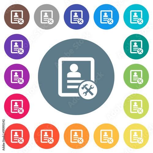 Contact tools flat white icons on round color backgrounds