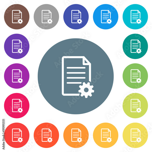 Document setup flat white icons on round color backgrounds