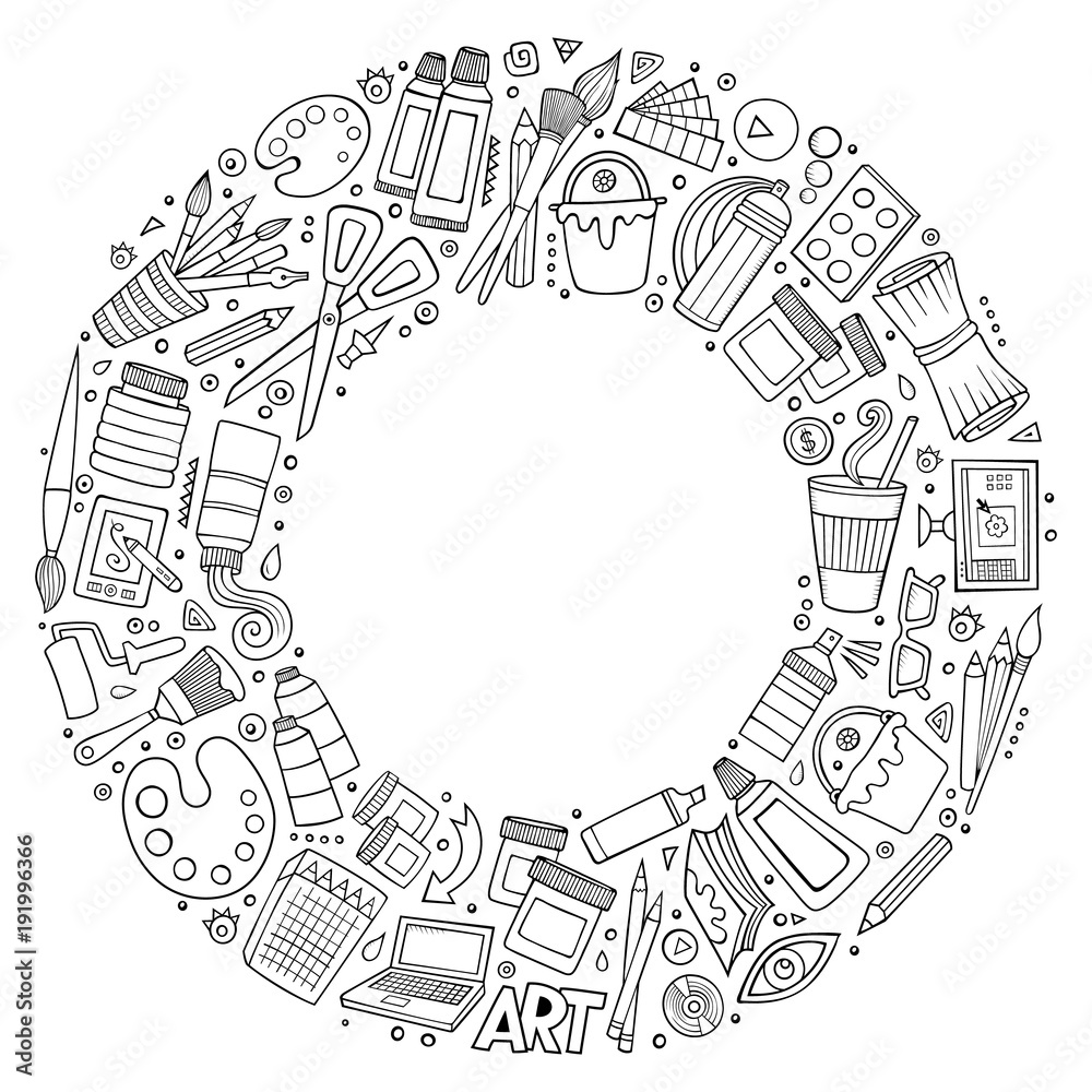 Set of Art cartoon doodle objects, symbols and items Set of Art cartoon doodle objects, symbols and items