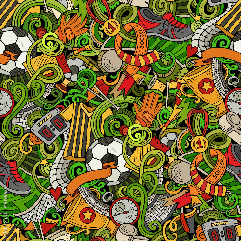 Cartoon doodles Football seamless pattern