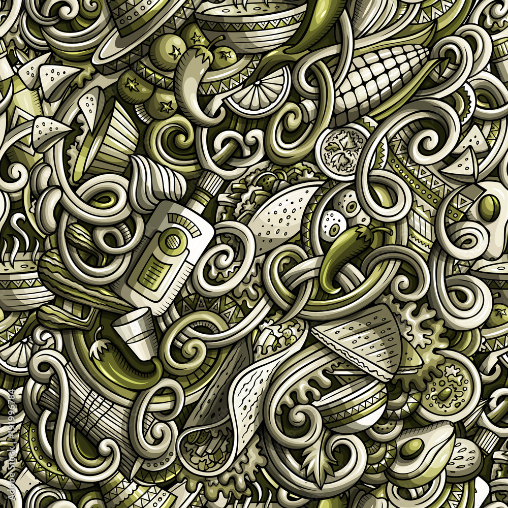 Cartoon mexican food doodles seamless pattern Cartoon mexican food doodles seamless pattern