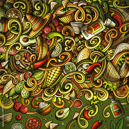 Cartoon mexican food doodles frame design