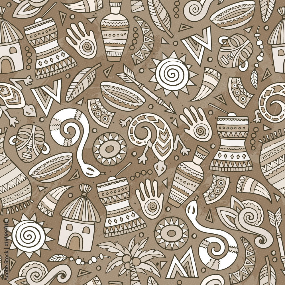 Cartoon cute hand drawn African seamless pattern
