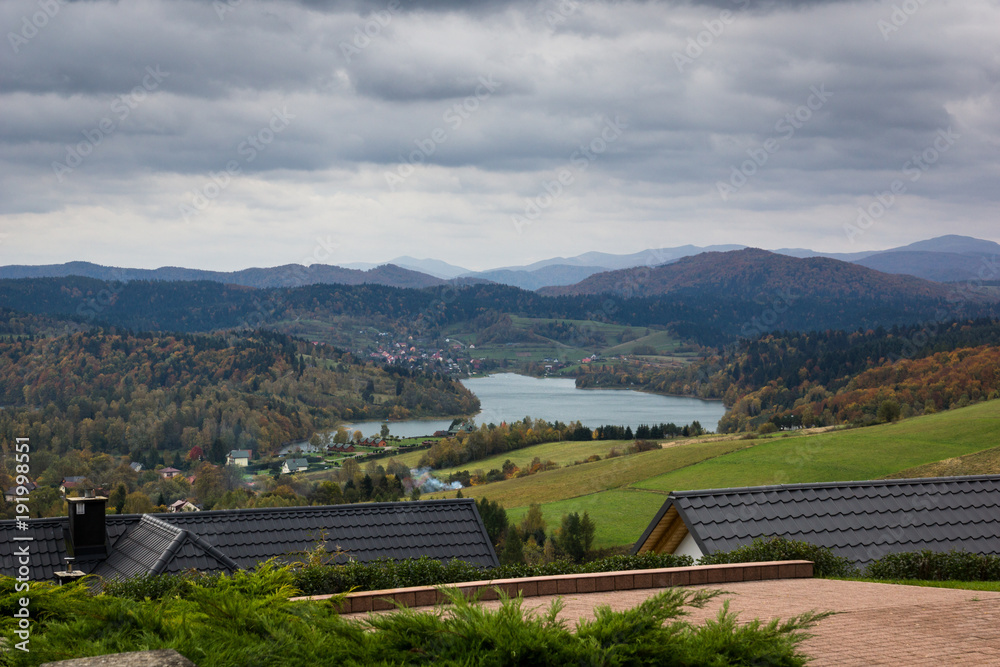 Naklejka premium Solina lake in Polanczyk, Bieszczady, Poland