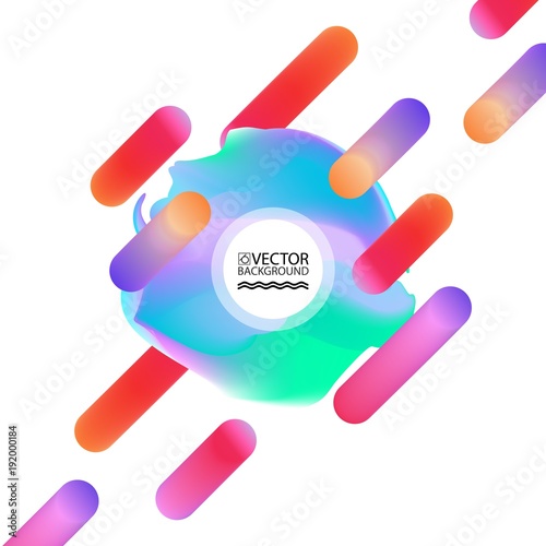 Marble cloud hologram illustration backgrounds, placards with abstract liquid bubbles shapes, 80s memphis geometric style flat and 3d design elements.
