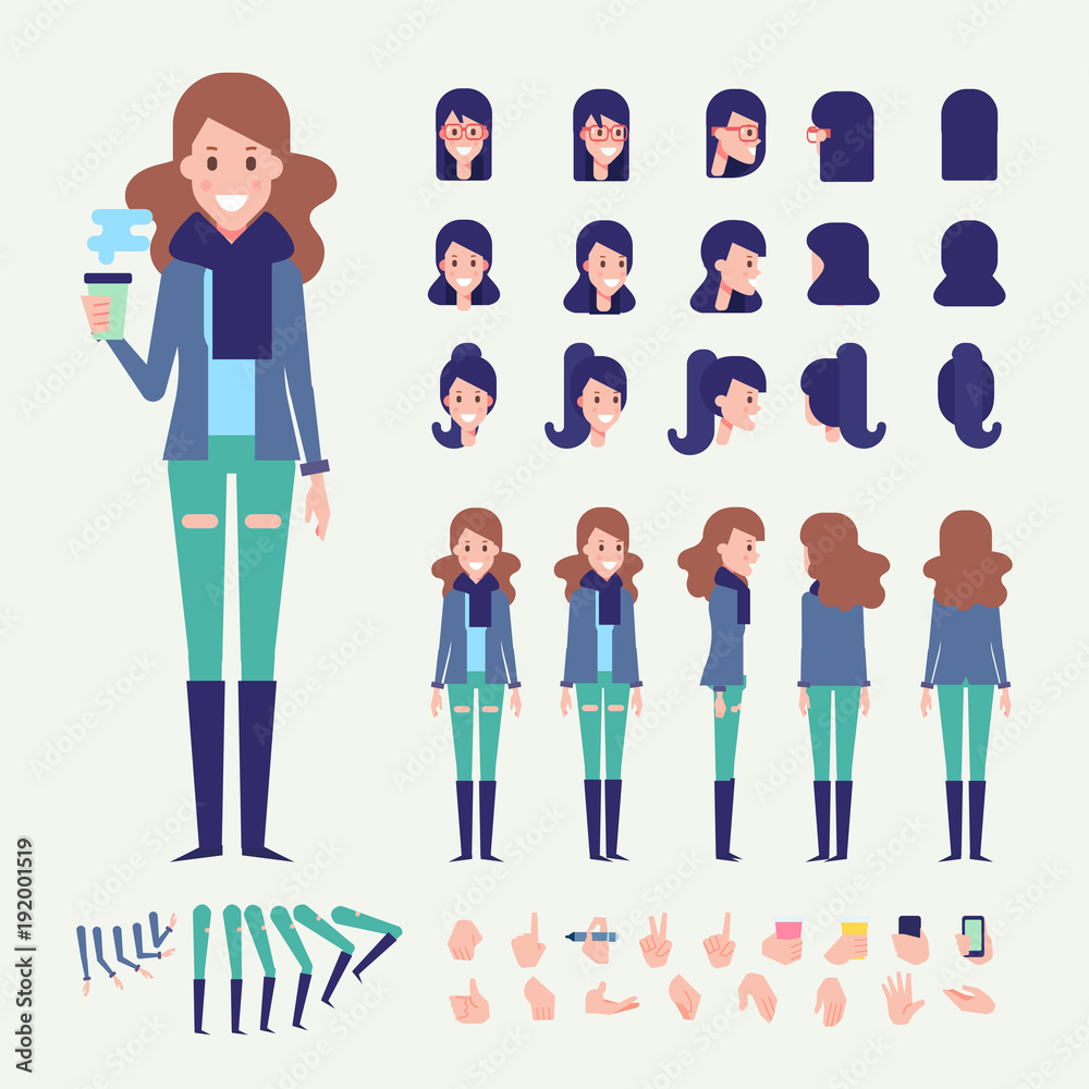 Woman character animation kit in various position Vector Image