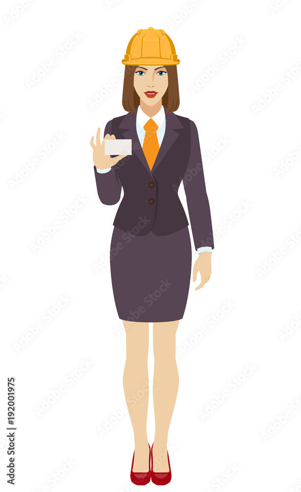 Businesswoman shows the business card
