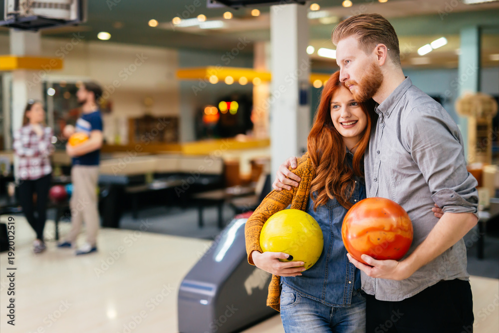 Beautiful couple dating and bowling Beautiful couple dating and bowling