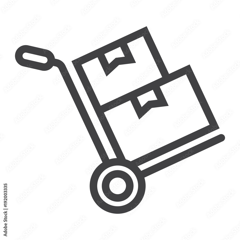Hand truck with cardboard boxes line icon, logistic and delivery, hand dolly sign vector graphics, a linear pattern on a white background, eps 10. Hand truck with cardboard boxes line icon, logistic and delivery, hand dolly sign vector graphics, a linear pattern on a white background, eps 10.