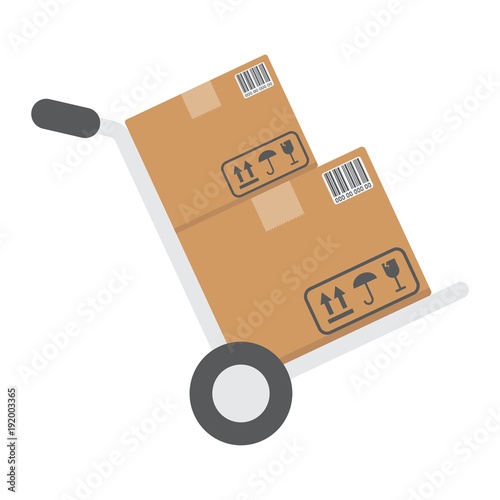 Hand truck with cardboard boxes flat icon, logistic and delivery, hand dolly sign vector graphics, a colorful solid pattern on a white background, eps 10.