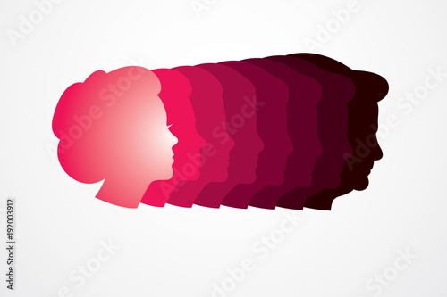 Woman life age years concept, the time of life, periods and cycle of life, growing old, maturation and aging, one generation and age categories. Vector simple classic icon or logo design.