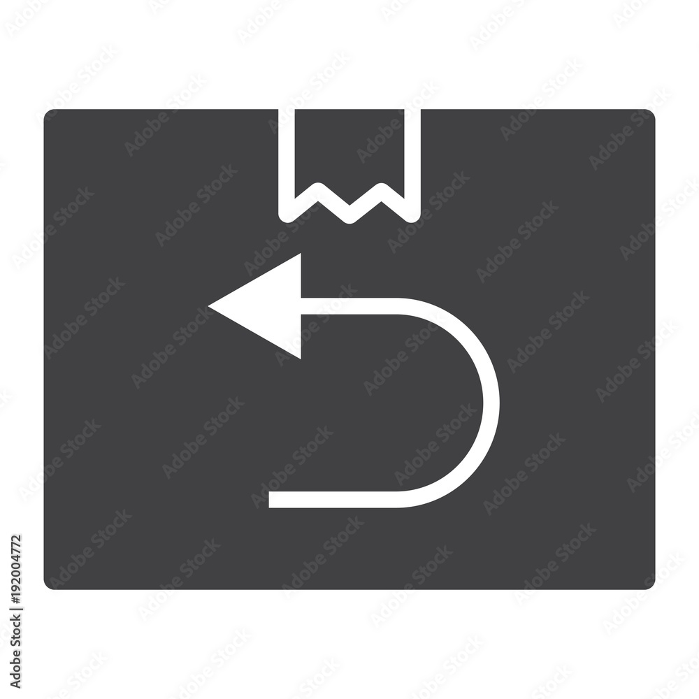 Return shipping glyph icon, logistic and delivery, cardboard box sign vector graphics, a solid pattern on a white background, eps 10. Return shipping glyph icon, logistic and delivery, cardboard box sign vector graphics, a solid pattern on a white background, eps 10.