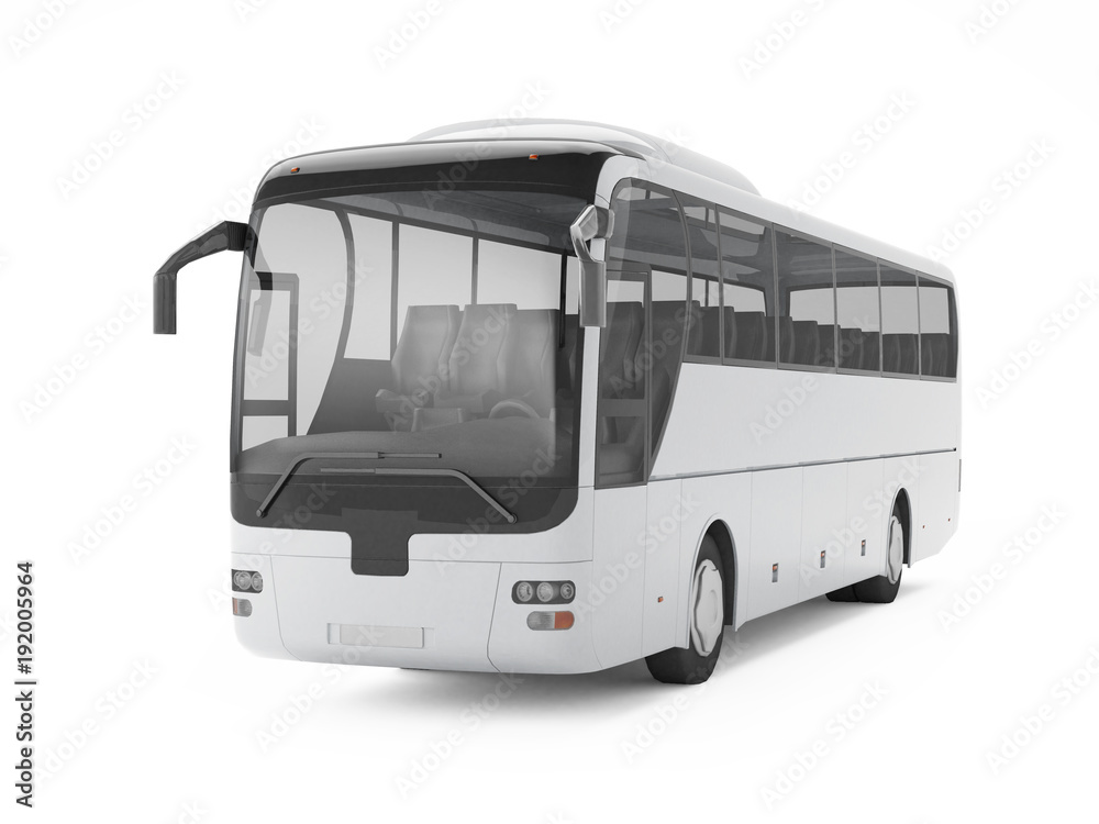 White big tour bus isolated on a white background. 3D rendering White big tour bus isolated on a white background. 3D rendering