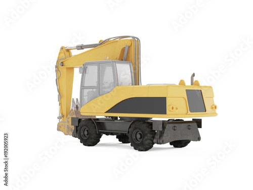 Excavator on a white background. 3D rendering