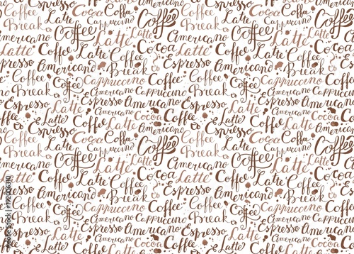 Photo Coffee seamless pattern with coffee words