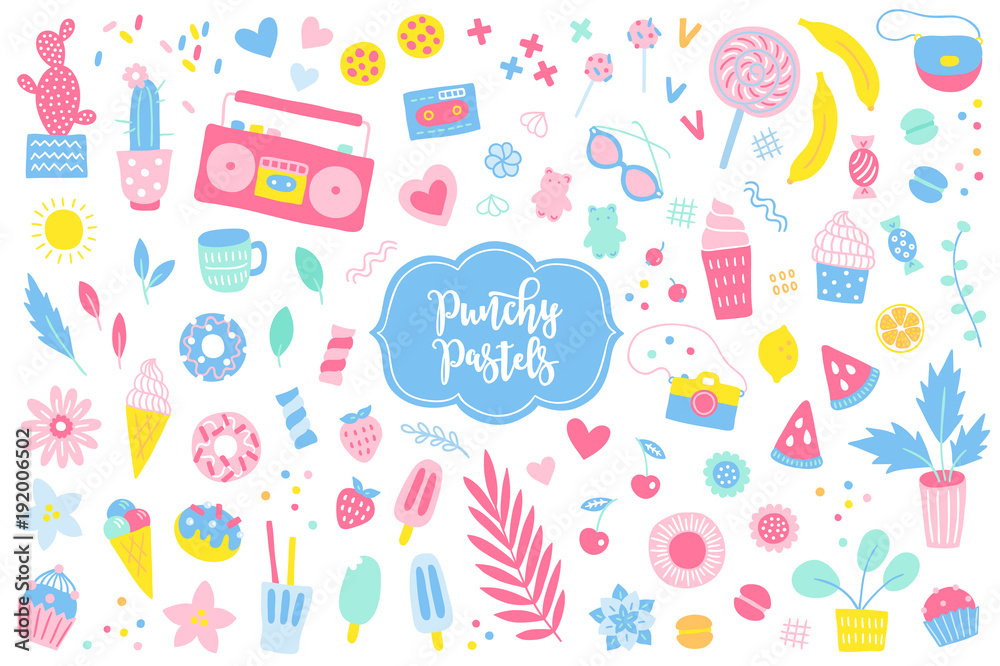 Set of summer elements in pastel colors Set of summer elements in pastel colors