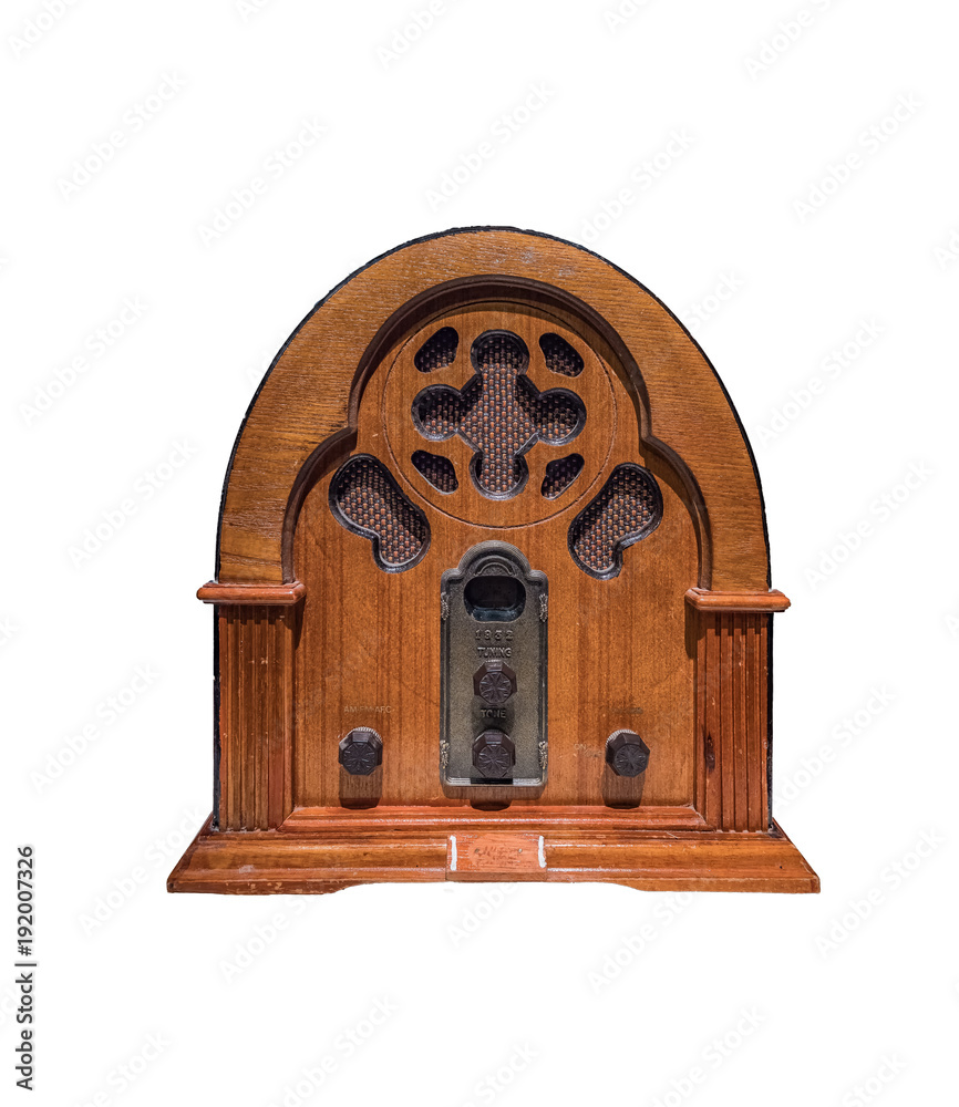 Vintage wood radio from 1930 isolated with a white background.Antique model  cathedral. foto de Stock | Adobe Stock