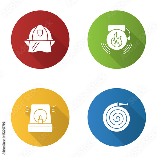Firefighting flat design long shadow glyph icon