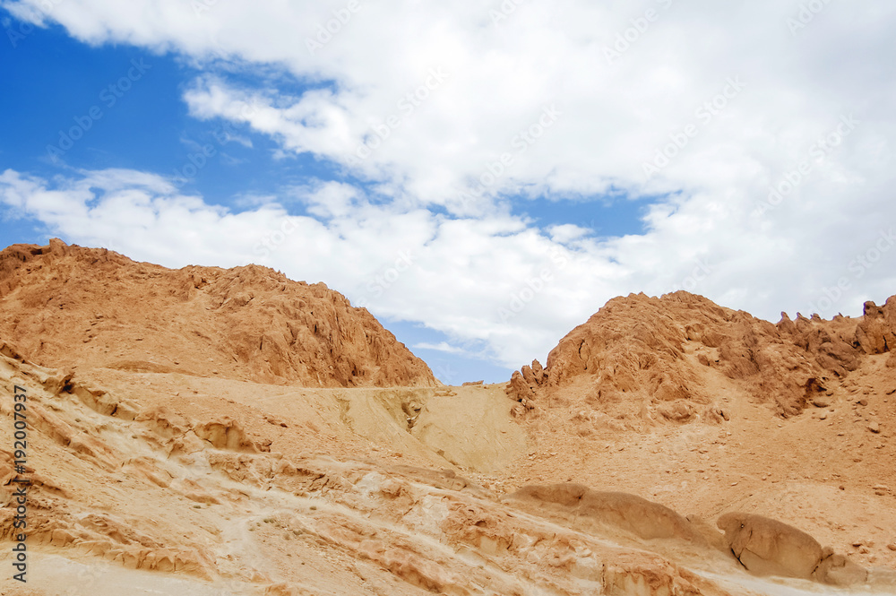 Rocks of oasis Chebika, famous landmark in Sahara desert. Tunisia.