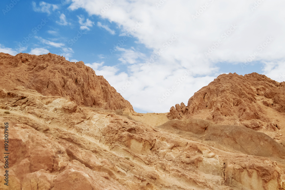 Rocks of oasis Chebika, famous landmark in Sahara desert. Tunisia.