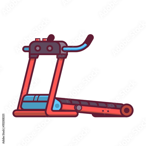 Vector running treadmill icon isolated on white background. Flat design fitness racetrack.