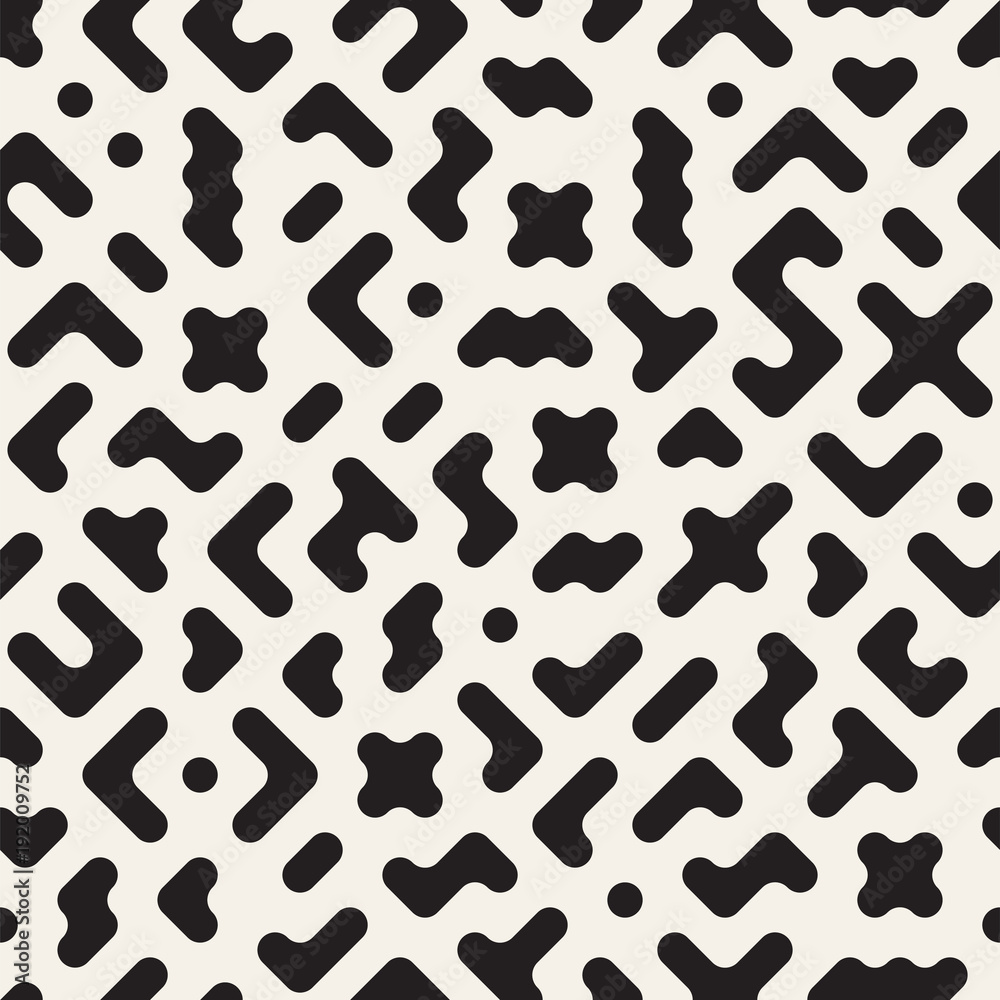 Seamless vector chaotic pattern. Randomly scattered geometric shapes. Abstract background