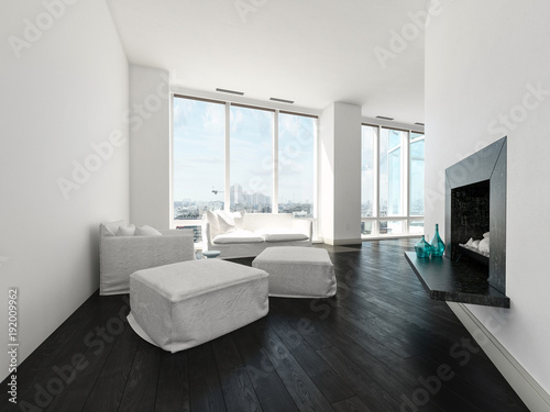 Modern minimalist white living room interior