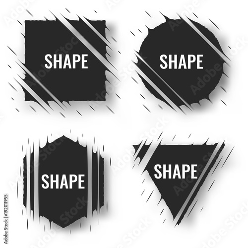 Set of cut geometric shapes. Strokes ripped effect. Shapes to for rip, slash, damage, torn effects