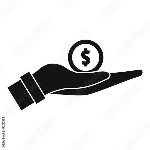 Coin in hand icon. Simple illustration of coin in hand vector icon for web