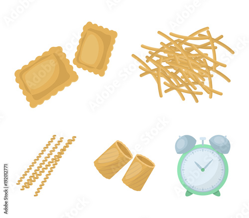 Different types of pasta. Types of pasta set collection icons in cartoon style vector symbol stock illustration web.