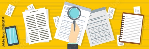 Look at tax banner. Flat illustration of look at tax vector banner for web