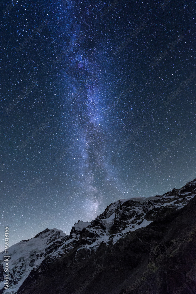 Milchstrasse über dem Val Morteratsch, Engadin, Schweiz