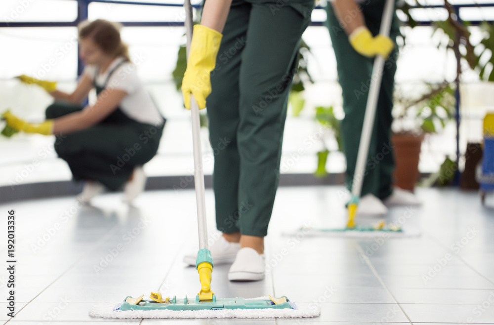 Person cleaning the floor - obrazy, fototapety, plakaty 
