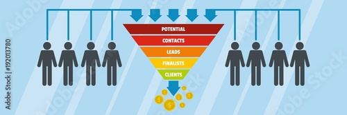 Funnel of sales banner. Flat illustration of funnel of sales vector banner for web