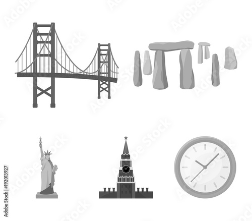 Sights of different countries monochrome icons in set collection for design. Famous building vector symbol stock web illustration.