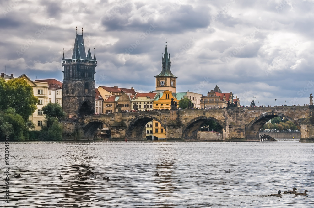 Charles Bridge is a historical landmark of Prague on the Vltava River