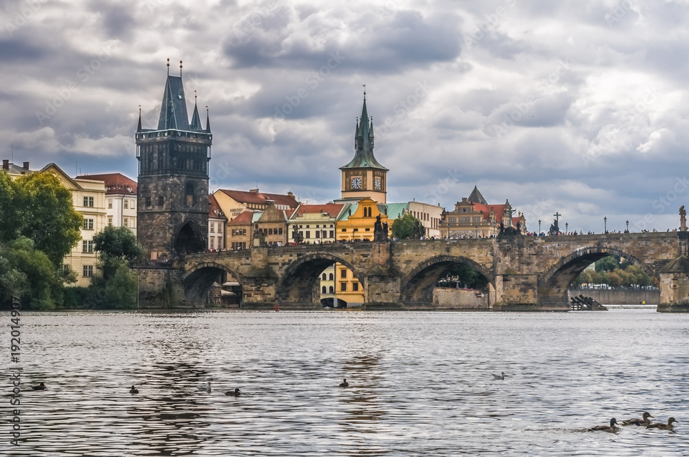 Charles Bridge is a historical landmark of Prague on the Vltava River Charles Bridge is a historical landmark of Prague on the Vltava River