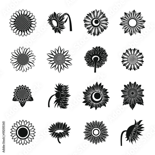 Sunflower blossom icons set. Simple illustration of 16 sunflower blossom vector icons for web