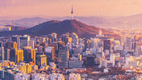 Sunset of Seoul City Skyline, South Korea.