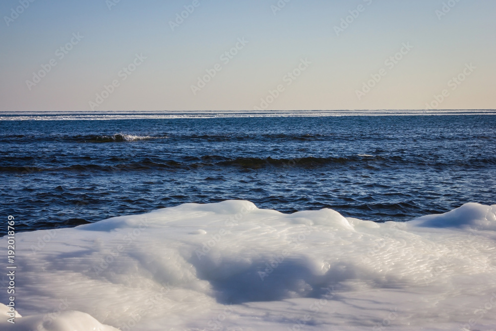 Ice beach and the sea.