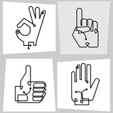 Icons of stylized hand brushes depicting the state of affairs