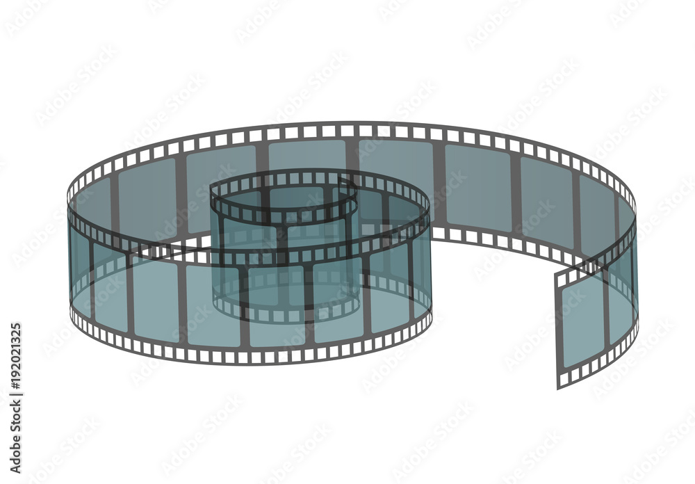 Vector illustration of filmstrip roll. Cinema and movie element or object isolated on the white background.