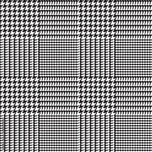 Glen Plaid Vector Pattern in Black and White Checks. Classic Houndstooth Seamless Textile Print. Trendy High Fashion. Traditional Scottish Fabric Background. Pixel Perfect Tile Swatch Included.