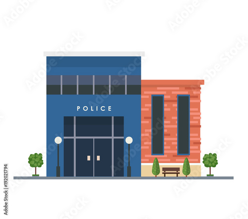 Police station - vector illustration in flat style, isolated on white background. Urban architecture