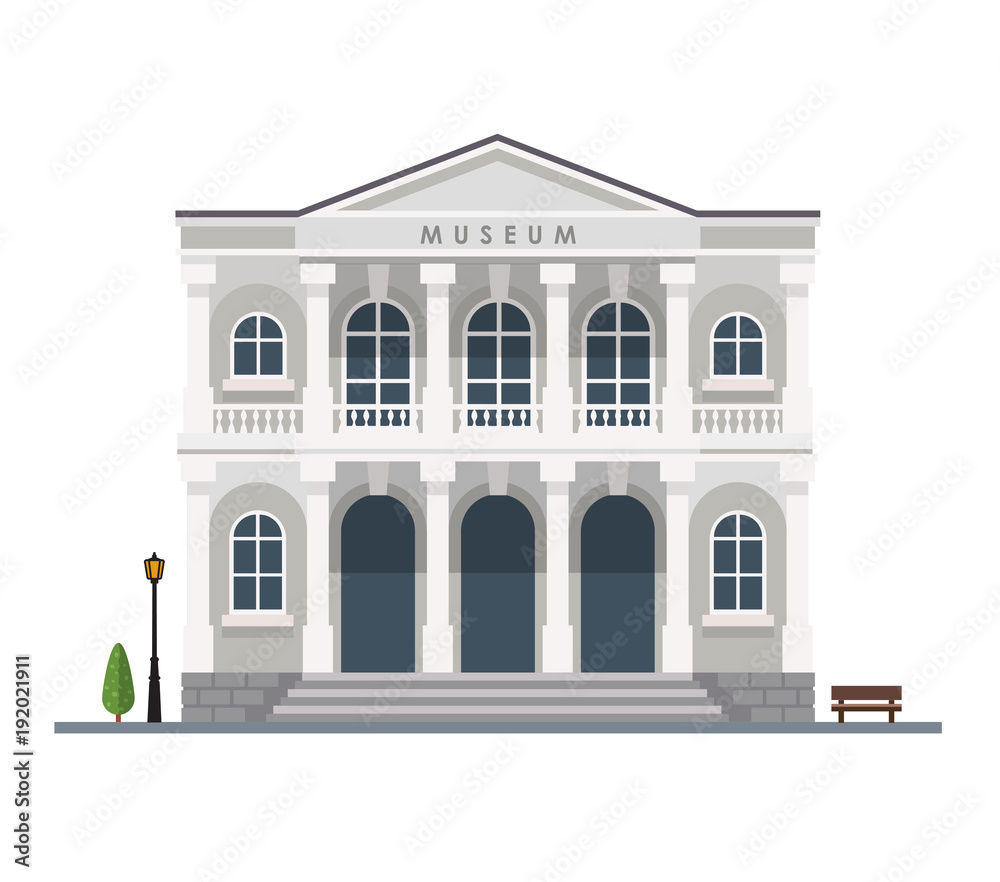 Museum building in flat style isolated on white background - Urban architecture. Vector illustration design template
