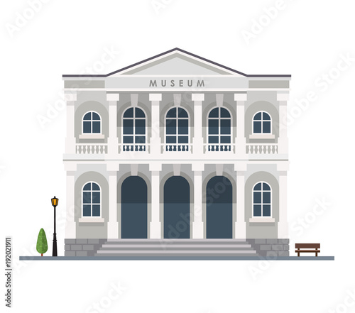Museum building in flat style isolated on white background - Urban architecture. Vector illustration design template photo