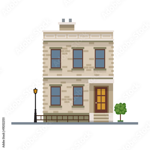 Urban architecture - small town house, two story building in flat style. Vector illustration design template