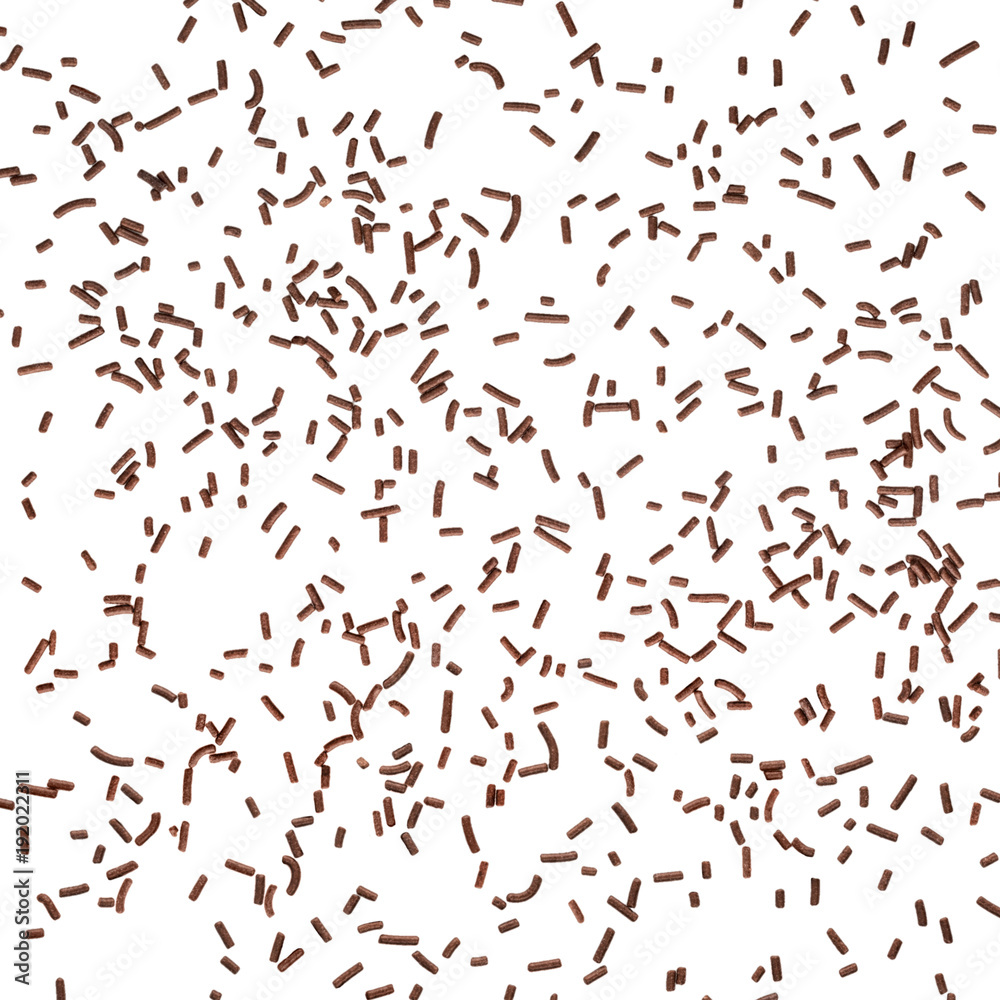 chocolate sprinkles isolated on white background, top view chocolate sprinkles isolated on white background, top view